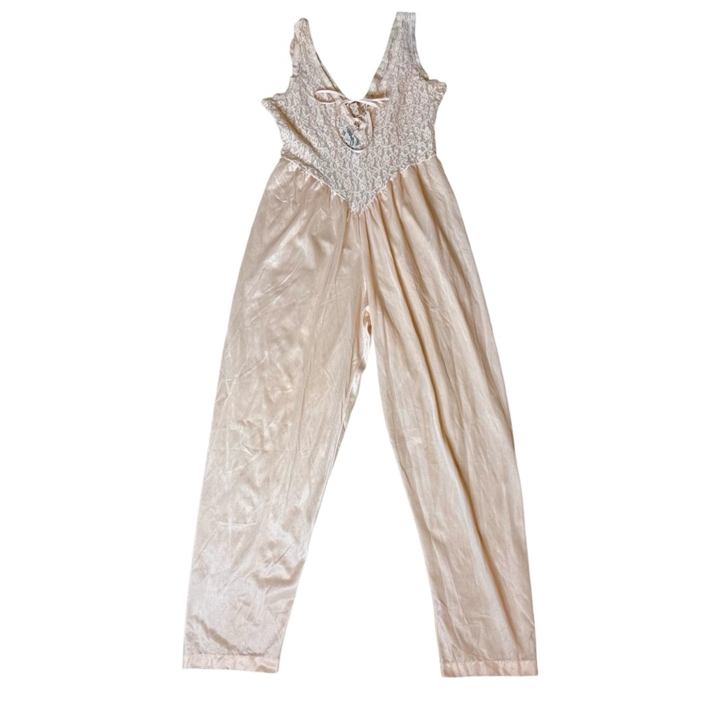 UNDERCOVER WEAR Vintage Pale Pink Boudoir Romper Jumpsuit Pants Slip Size Medium - Picture 2 of 12